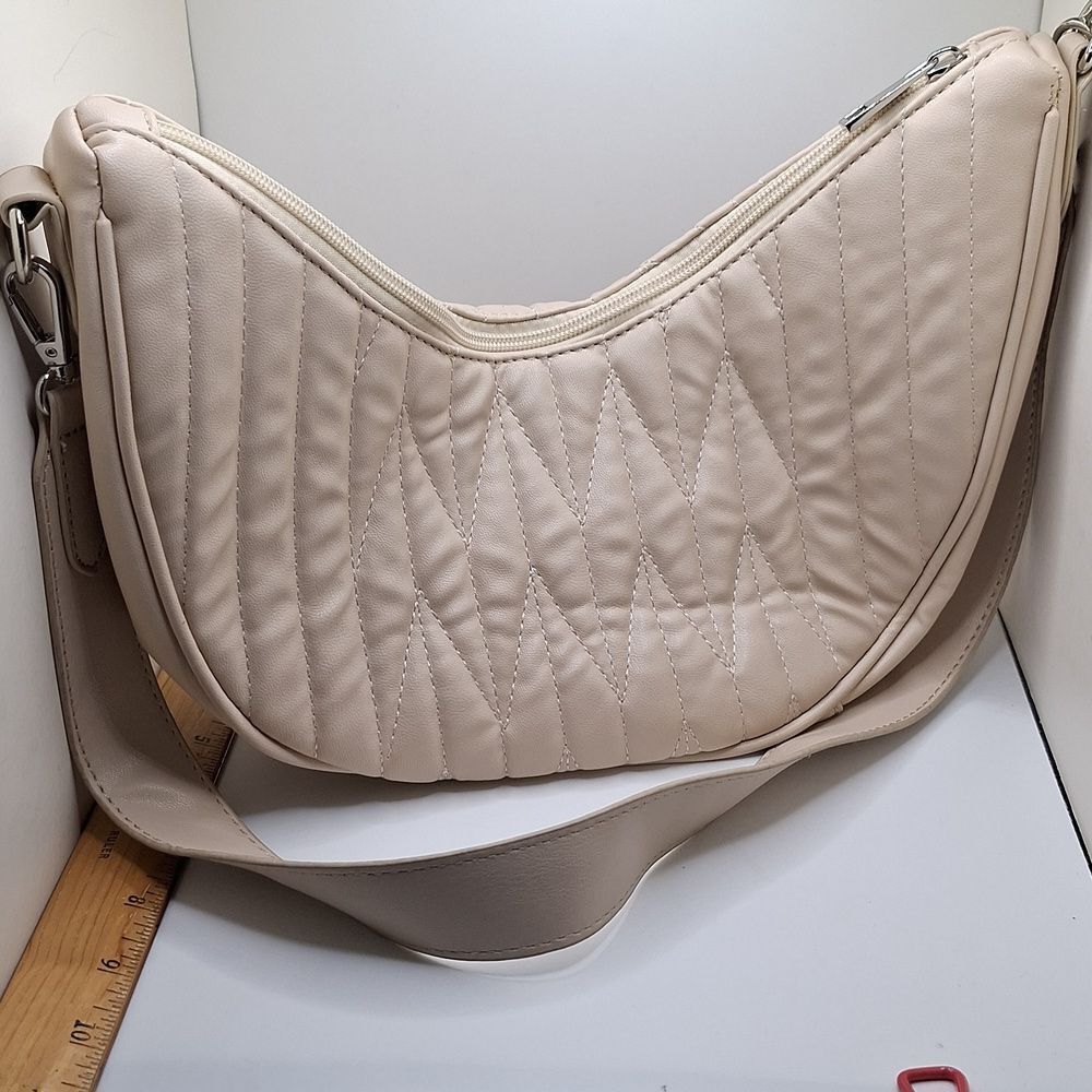 Cream color quilted shoulder bag asos